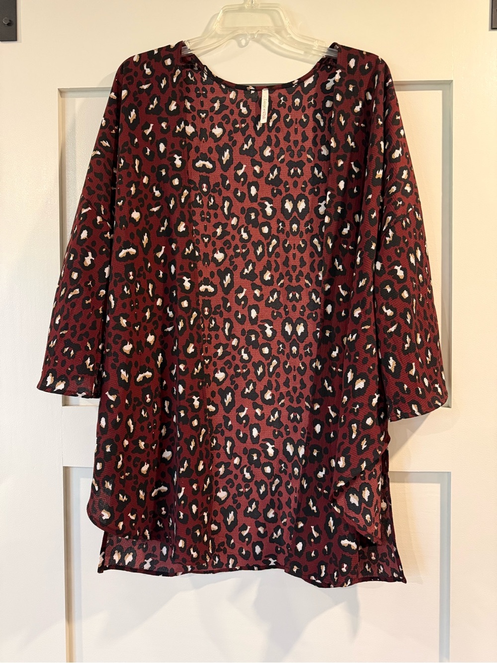 Leopard Print Tunic Top in Burgundy and Black